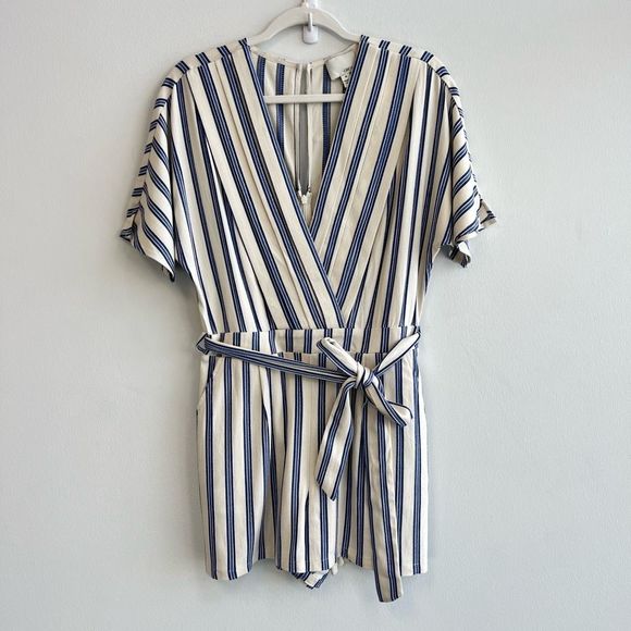 Anthropologie Greylin Blue Striped Josie Romper Shorts Size M Belted Soft - Picture 3 of 16